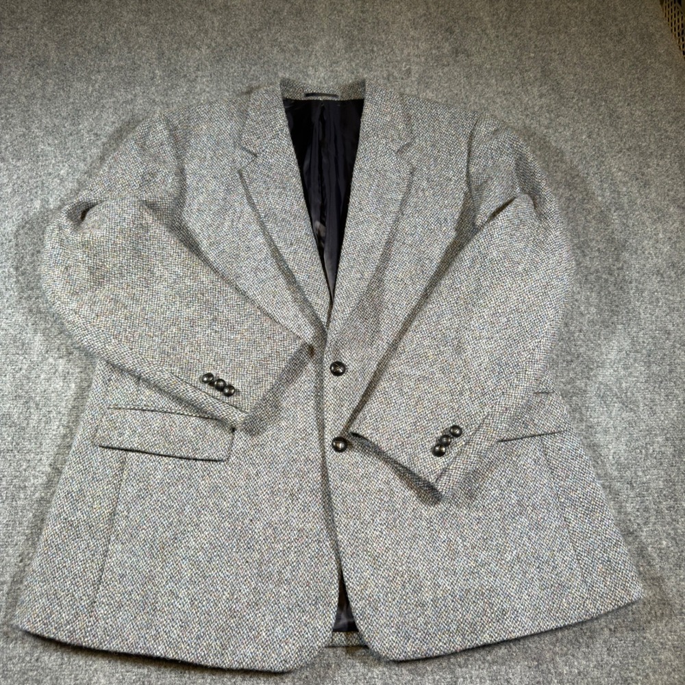 Harris Tweed Blazer Men's 48R Pure New Wool Blend Jacket Gray Multi Sport Coat